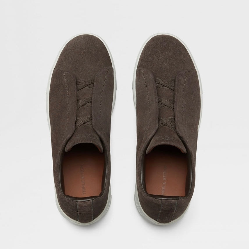 ZEGNA BROWN SUEDE TRIPLE STITCH™ SNEAKERS