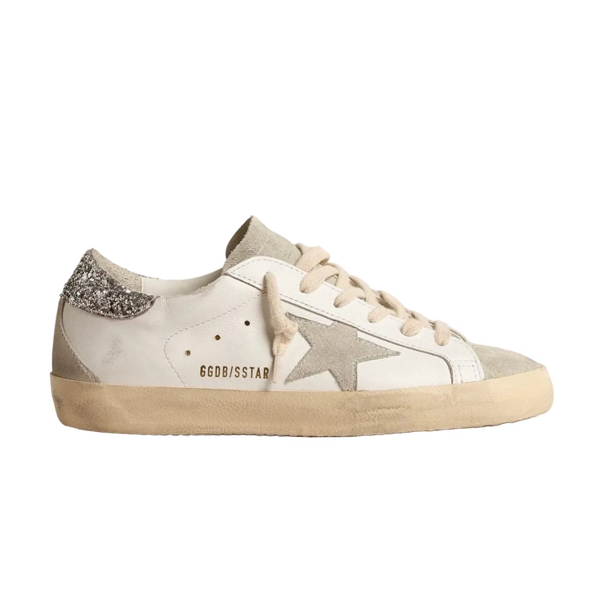 Golden Goose Super-Star with gray star and silver glitter heel tab(Women's)