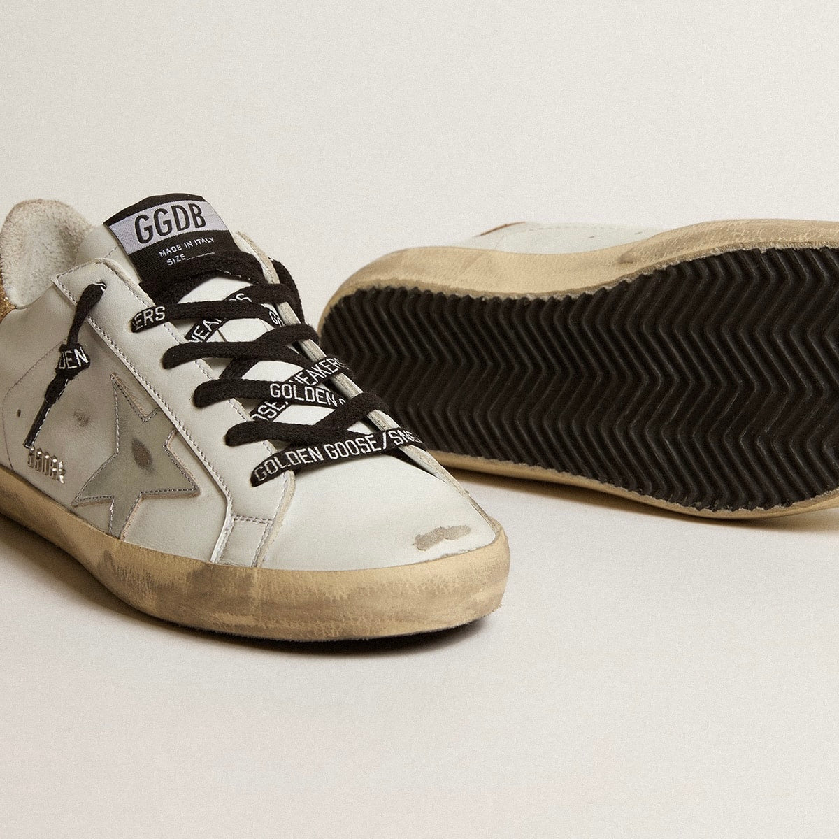 Golden Goose white leather Super-Star with glittery heel tab(Women's)