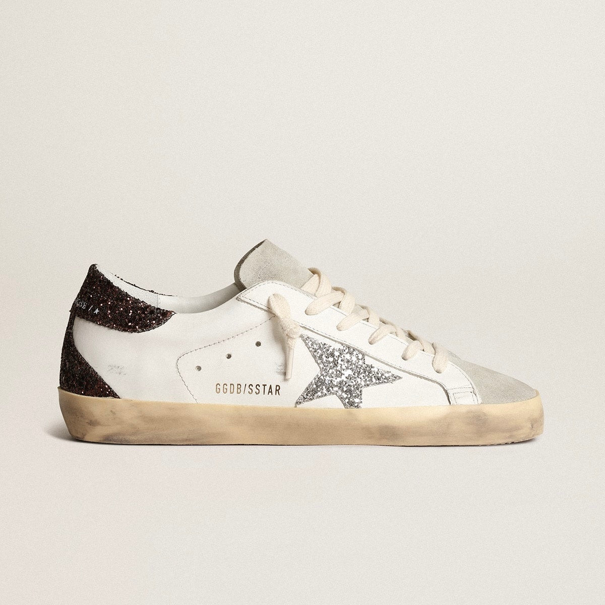Golden Goose Super-Star with silver star and brown glitter heel tab(Women's)