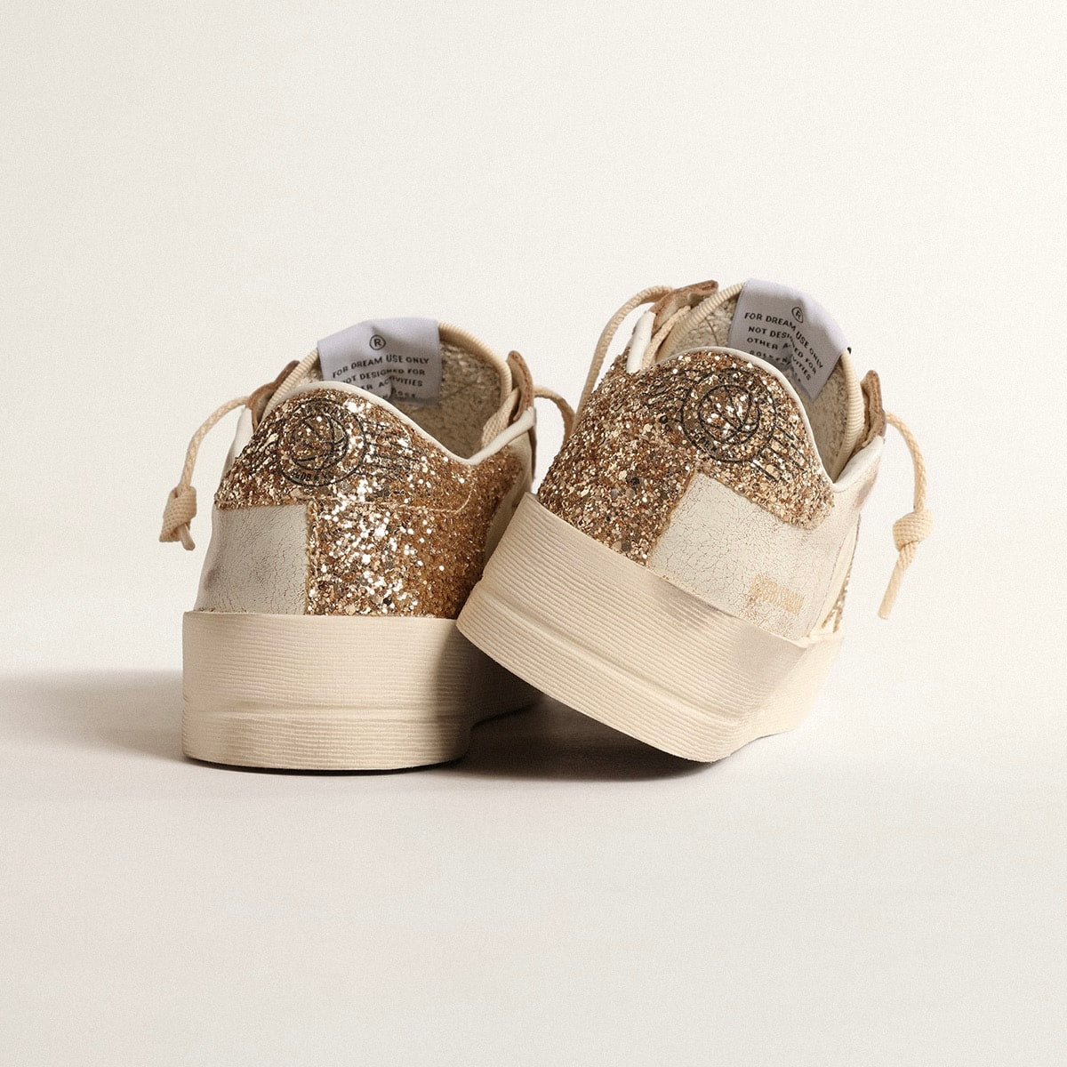 Golden Goose Stardan in ecru nappa leather with gold glitter star and heel tab(Women's)