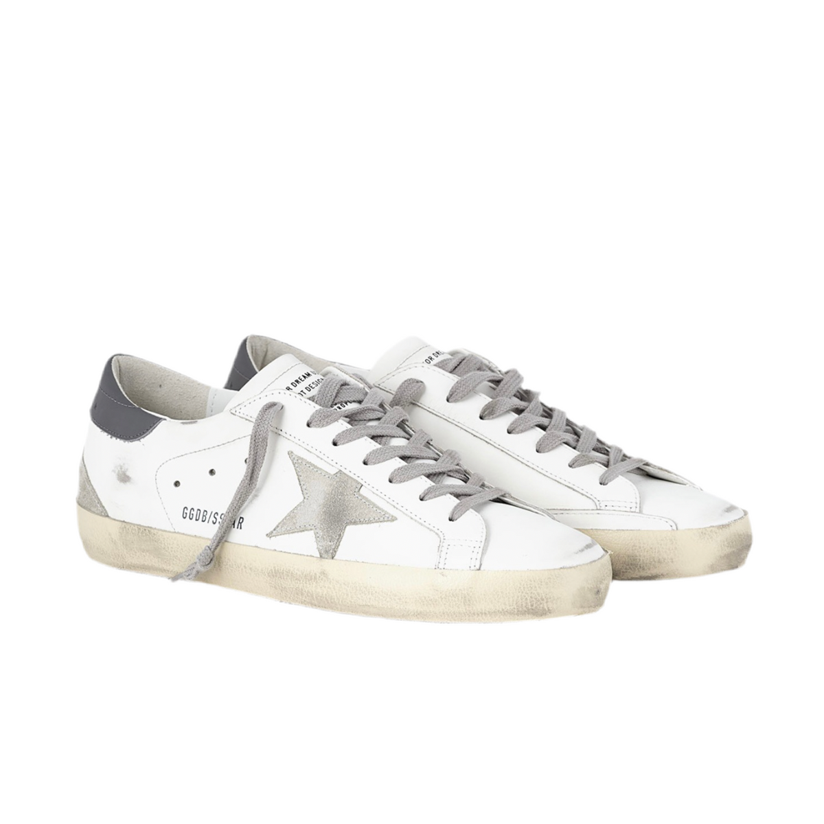 Golden Goose Super-Star trainers in smooth white leather with dark grey back and suede leather star(Men)
