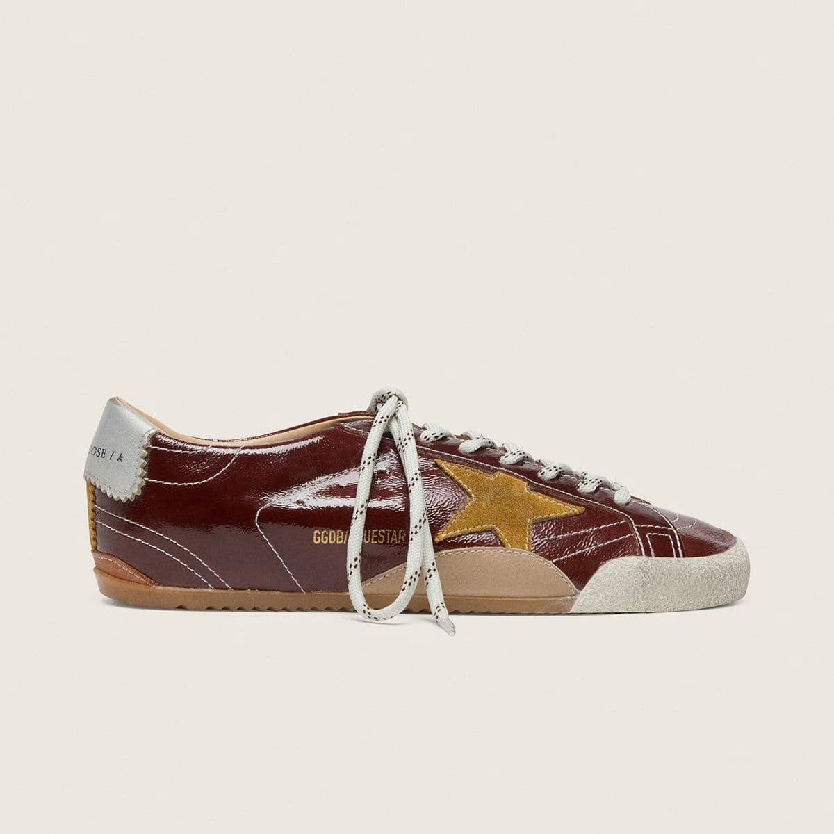 Golden Goose True-Star in burgundy naplak with suede star and silver nappa heel tab (Women's)