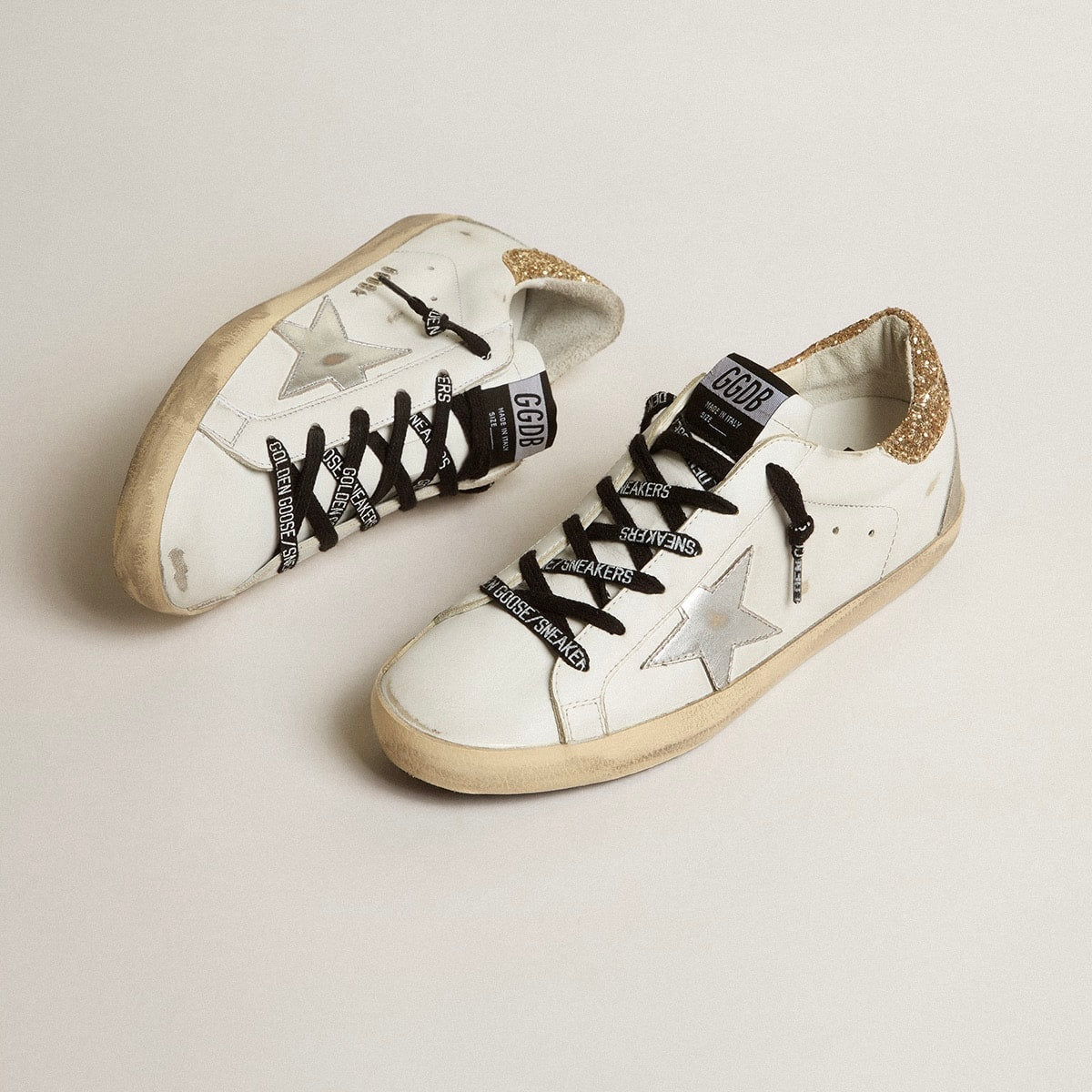 Golden Goose white leather Super-Star with glittery heel tab(Women's)