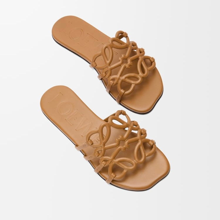 Loewe Petal Anagram leather slides 'Camel'