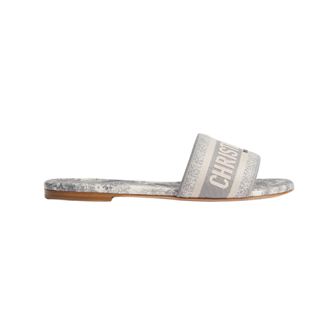 Dway Slide Gray Embroidered Cotton and Toile de Jouy Motif