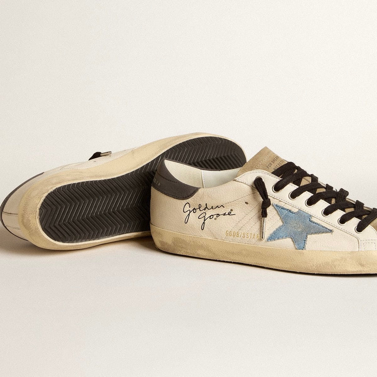 Golden Goose Super-Star in nappa leather with light blue suede star and gray leather heel tab (Men's)