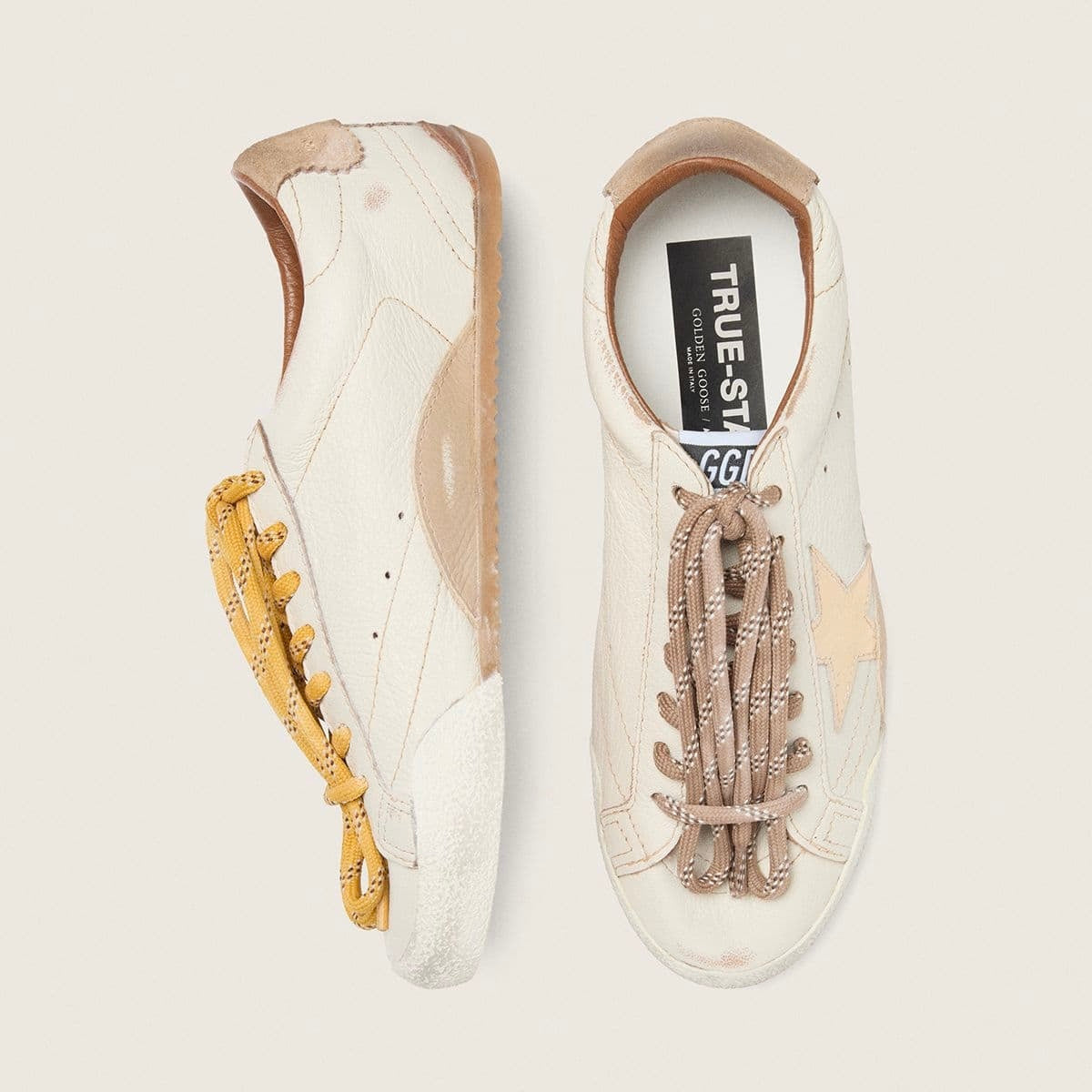 Golden Goose True-Star in white nappa leather with gold star and beige suede heel tab(Women's)