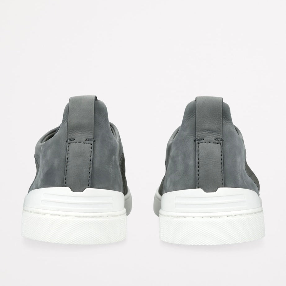 ZEGNA GREY CROCODILE LEATHER TRIPLE STITCH SECONDSKIN SNEAKERS