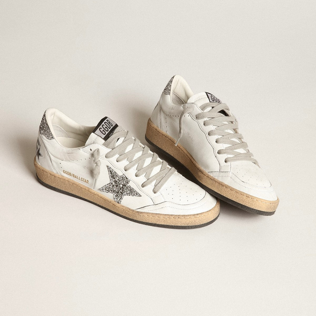 Golden Goose Ball Star in nappa with white star and glitter heel tab(Women's)