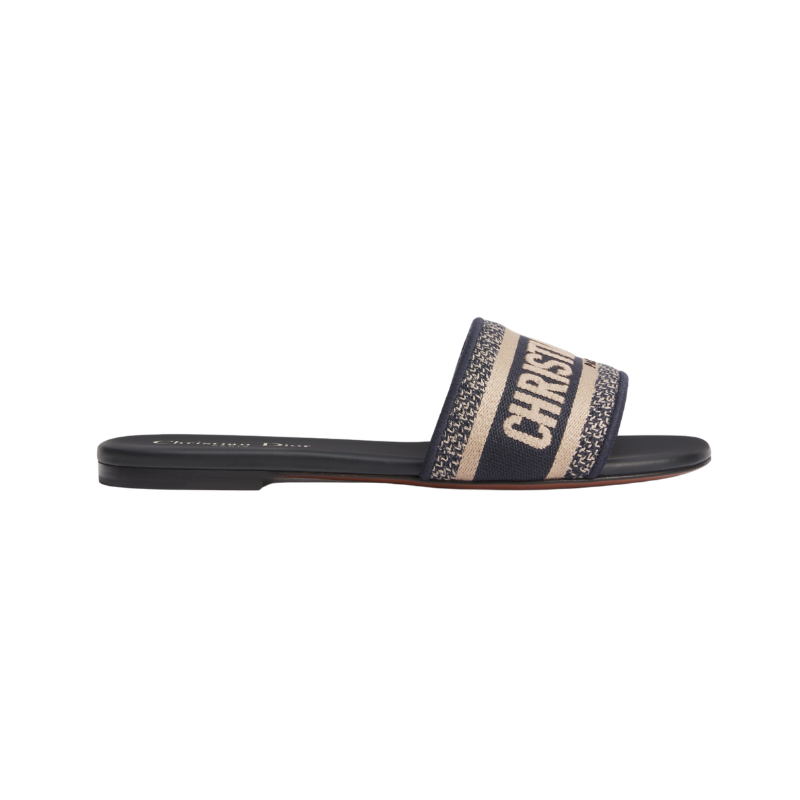 Dway Slide Deep Blue Embroidered Cotton