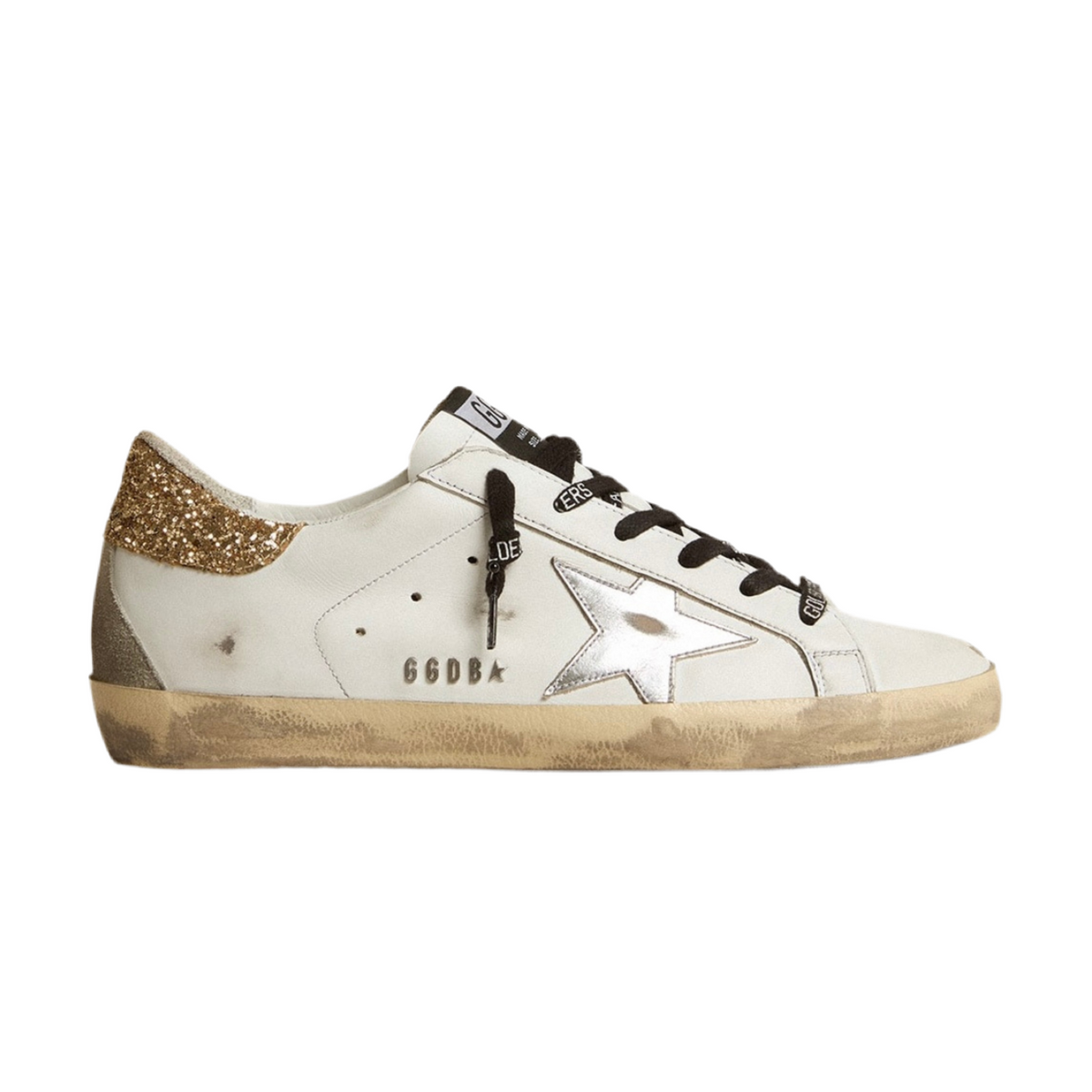 Golden Goose white leather Super-Star with glittery heel tab(Women's)