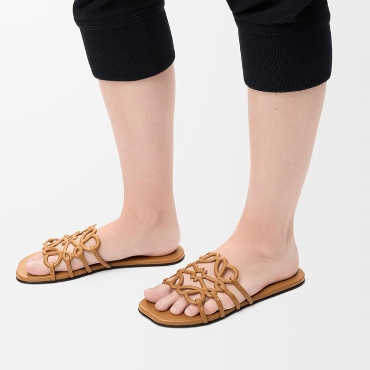 Loewe Petal Anagram leather slides 'Camel'
