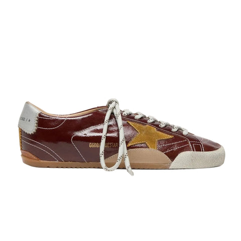Golden Goose True-Star in burgundy naplak with suede star and silver nappa heel tab (Women's)