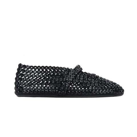 Alaïa Suede Glass-Embellished Ballet Black