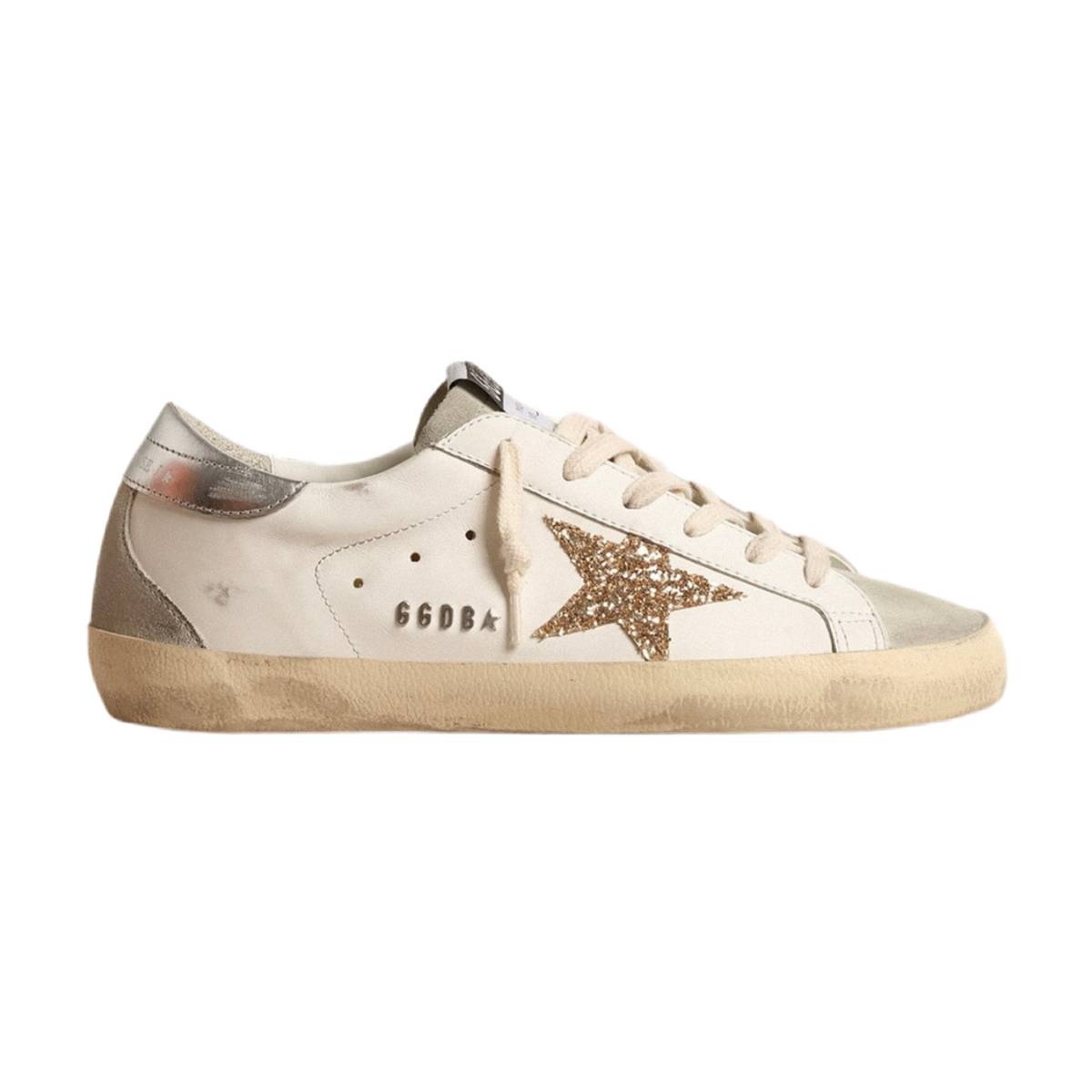 Golden Goose with gold glitter star and ice-gray suede inserts(Women's)