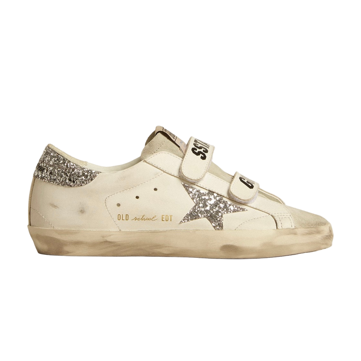 Golden Goose Super-Star Old School with silver glitter star and ice-gray suede tongue(Women's)
