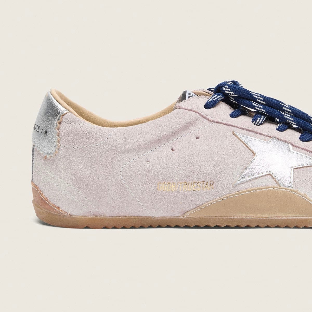 Golden Goos True-Star in pastel pink suede with silver star and heel tab(Women's)