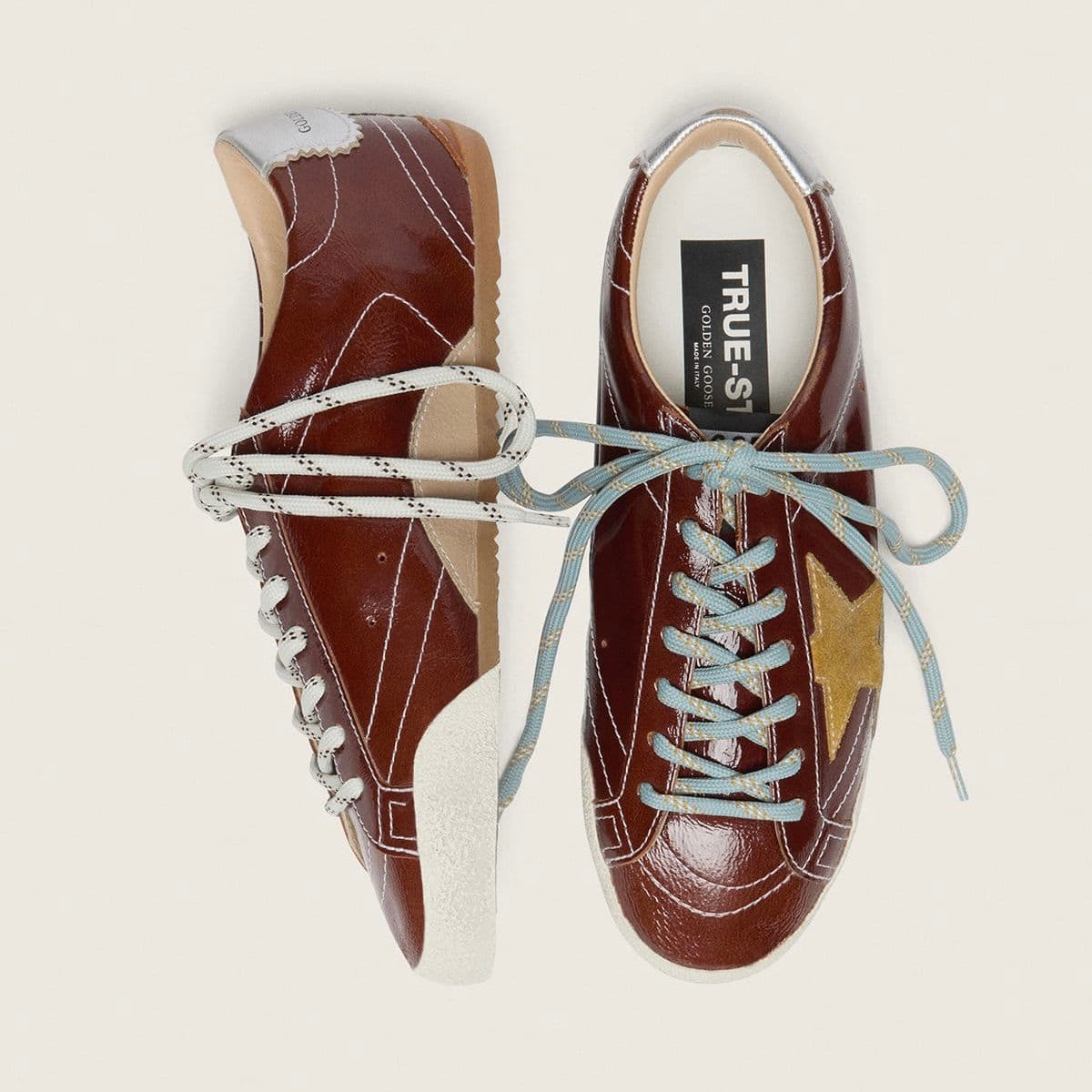 Golden Goose True-Star in burgundy naplak with suede star and silver nappa heel tab (Women's)