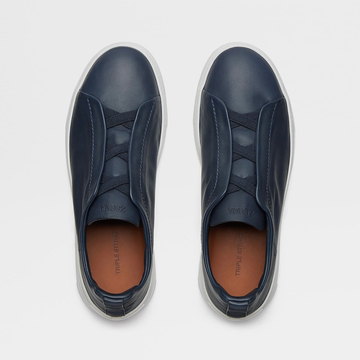 ZEGNA NAVY BLUE DEERSKIN TRIPLE STITCH™ SNEAKERS