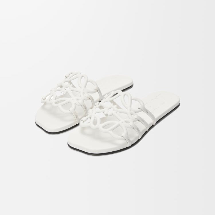 Loewe Petal Anagram leather slides 'All white'