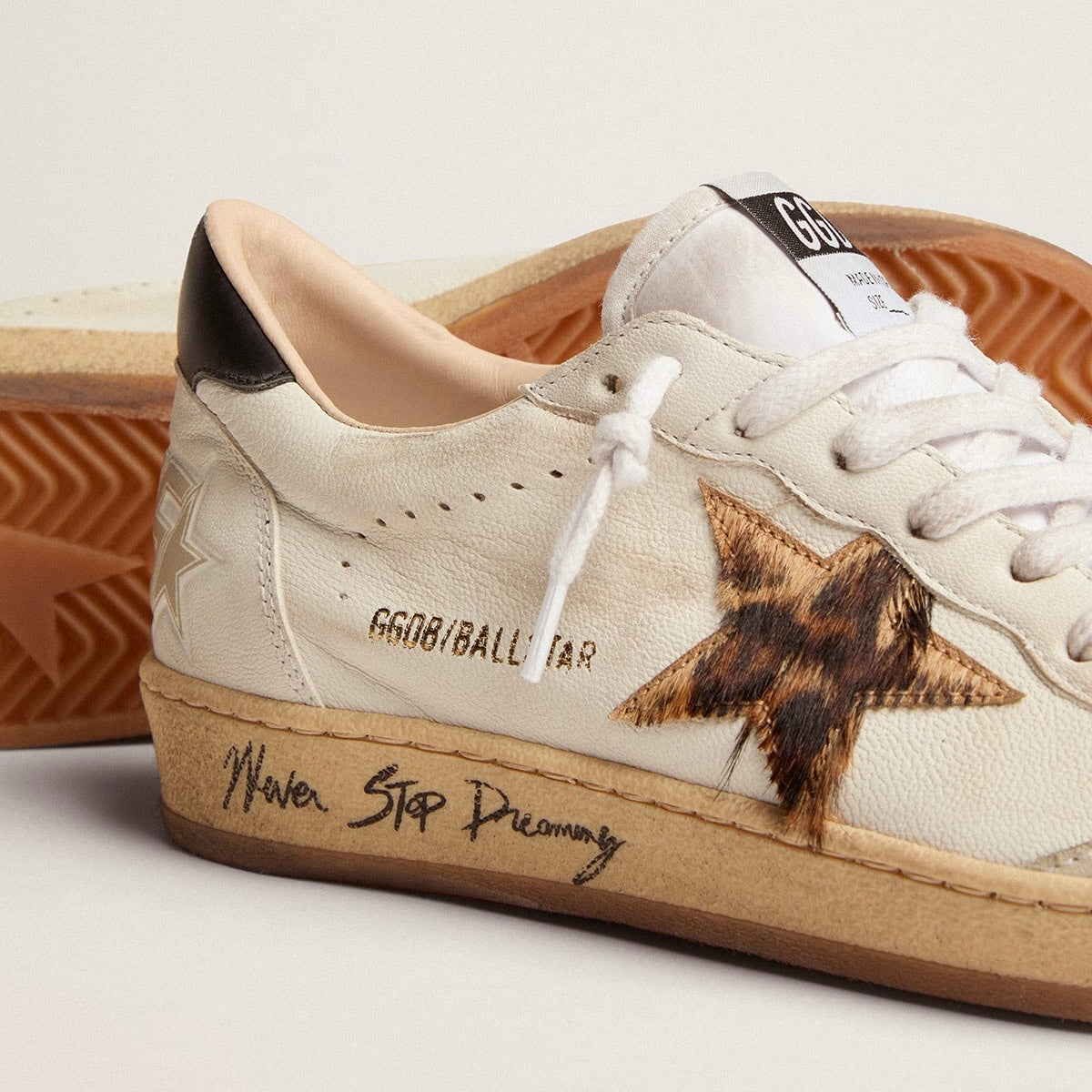 Golden Goose Ball Star with leopard print pony skin star and black heel tab(Women's)