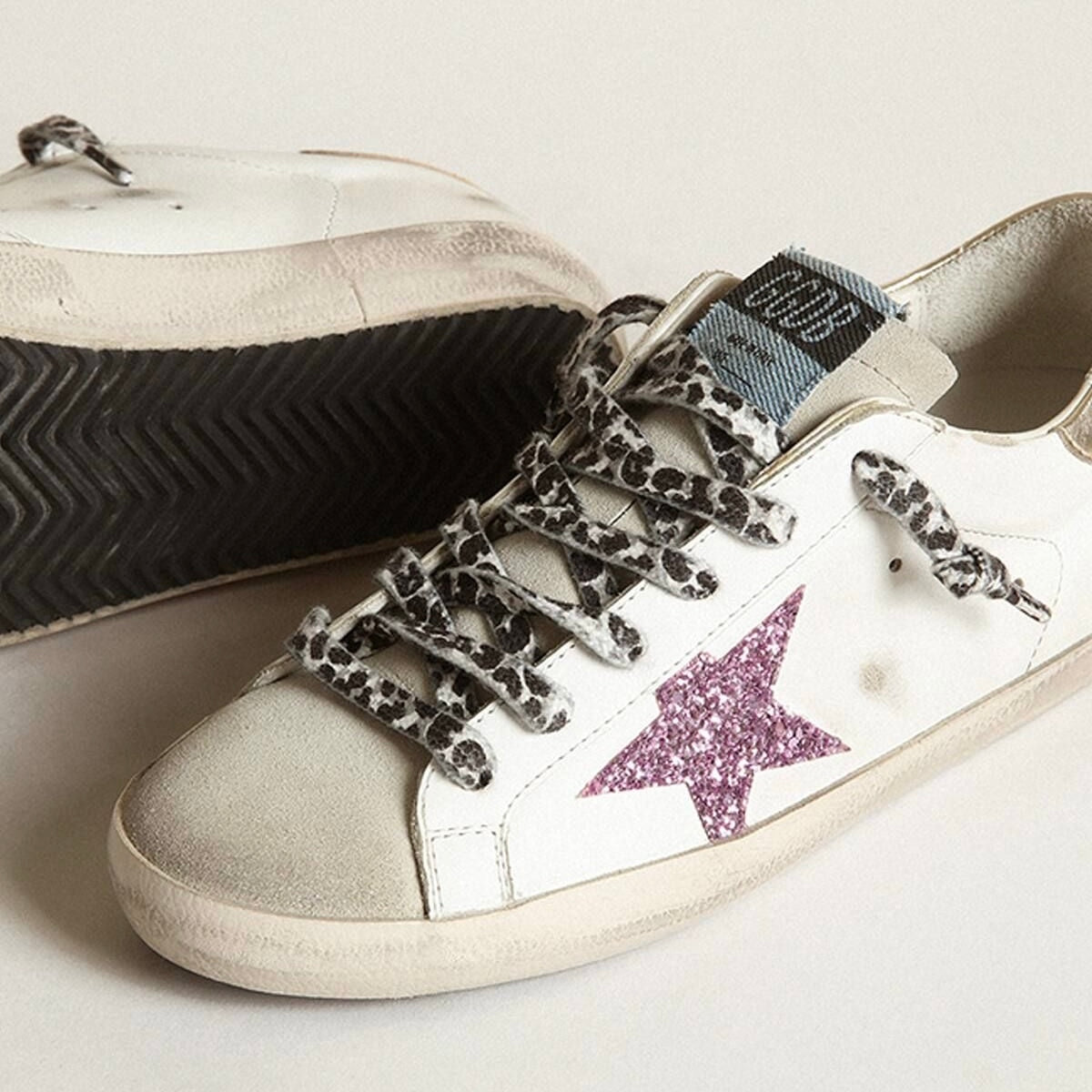 Golden Goose Super-Star with glitter and gold heels tap(Women's)