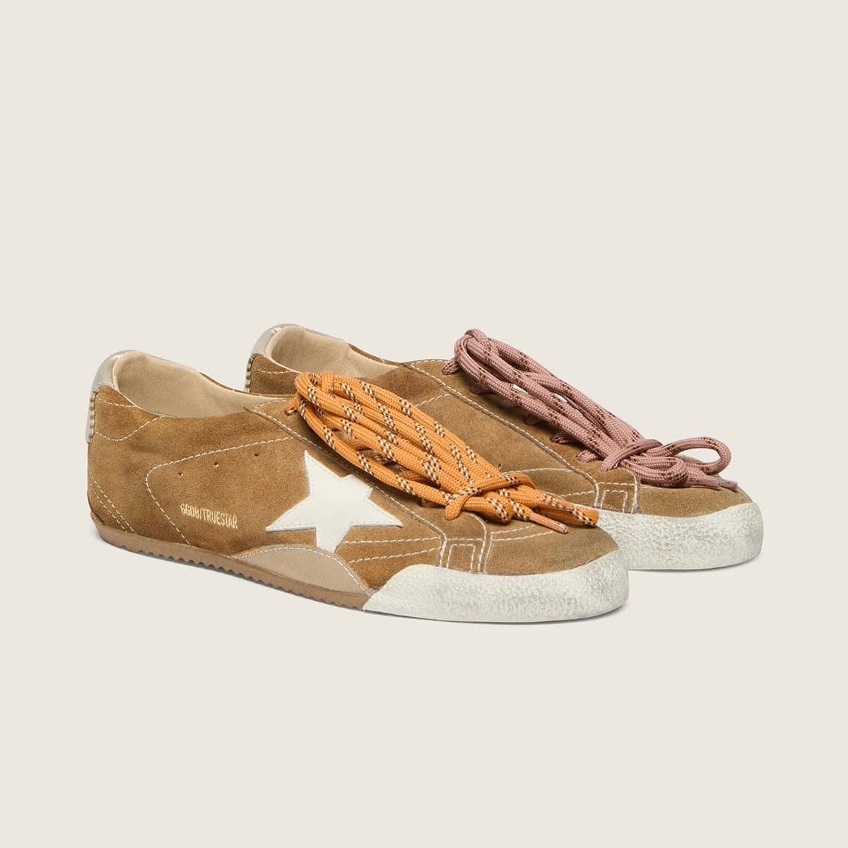 Golden Goose True-Star in tobacco-colored suede with white star and platinum heel tab(Women's)