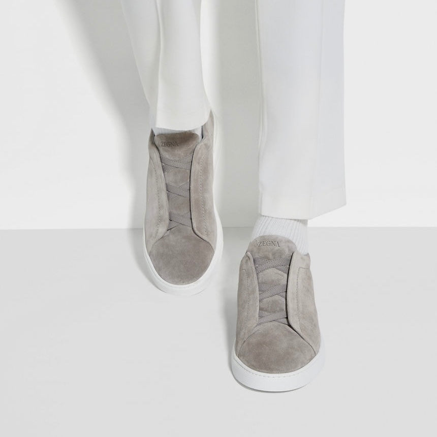 ZEGNA GREY MÉLANGE SUEDE TRIPLE STITCH™ SNEAKERS