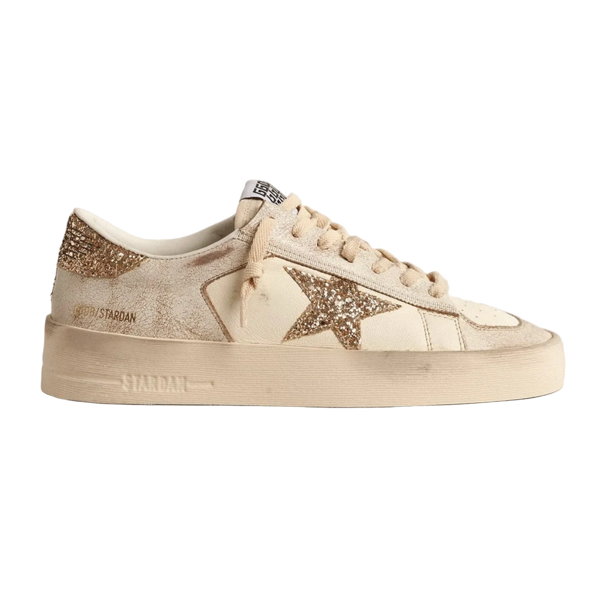 Golden Goose Stardan in ecru nappa leather with gold glitter star and heel tab(Women's)